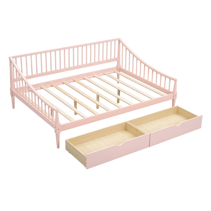 Full Size Daybed with Two Storage Drawers and Support Legs, Pink
