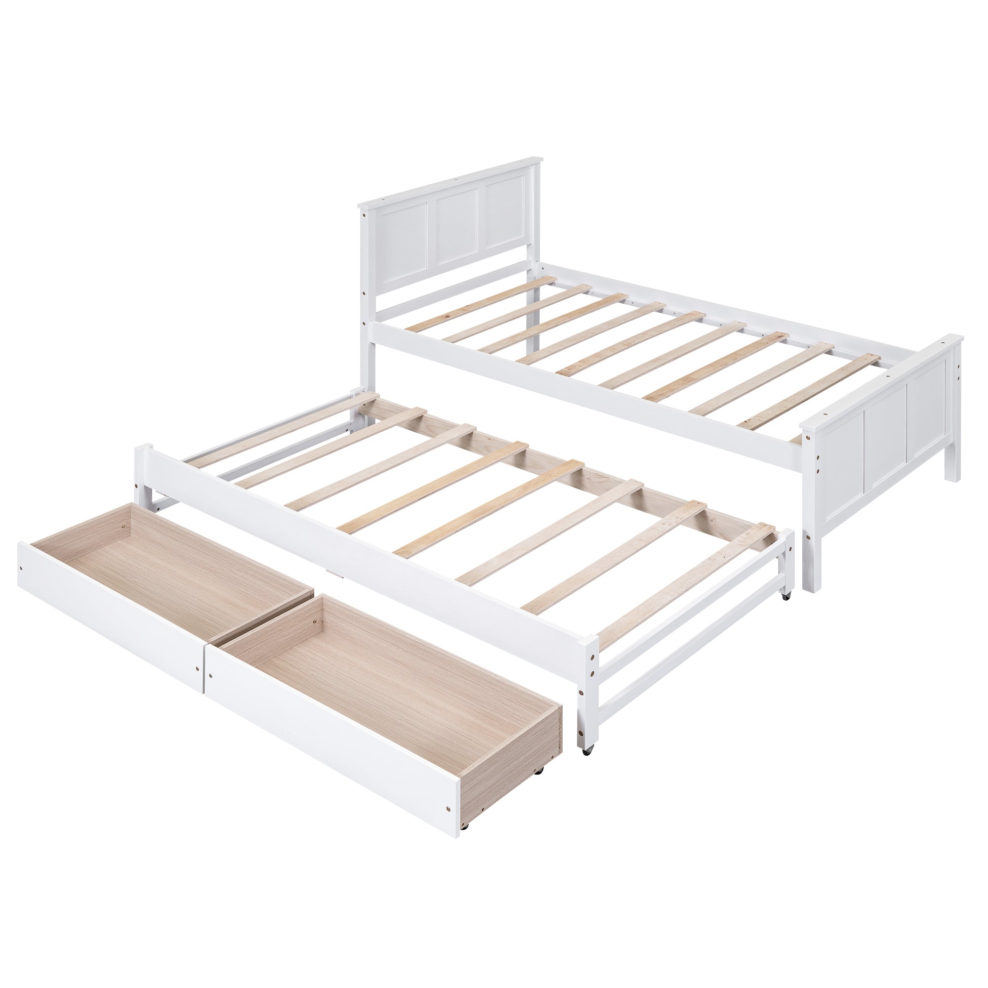 Twin Size Platform Bed with Trundle and Drawers, White - Atlantic Fine Furniture Melbourne FL