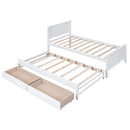 Twin Size Platform Bed with Trundle and Drawers, White