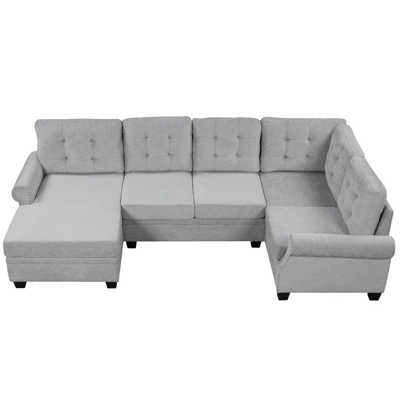 Modern U-Shaped Corner Sectional Sofa Upholstered Linen Sofa Couch For Living Room