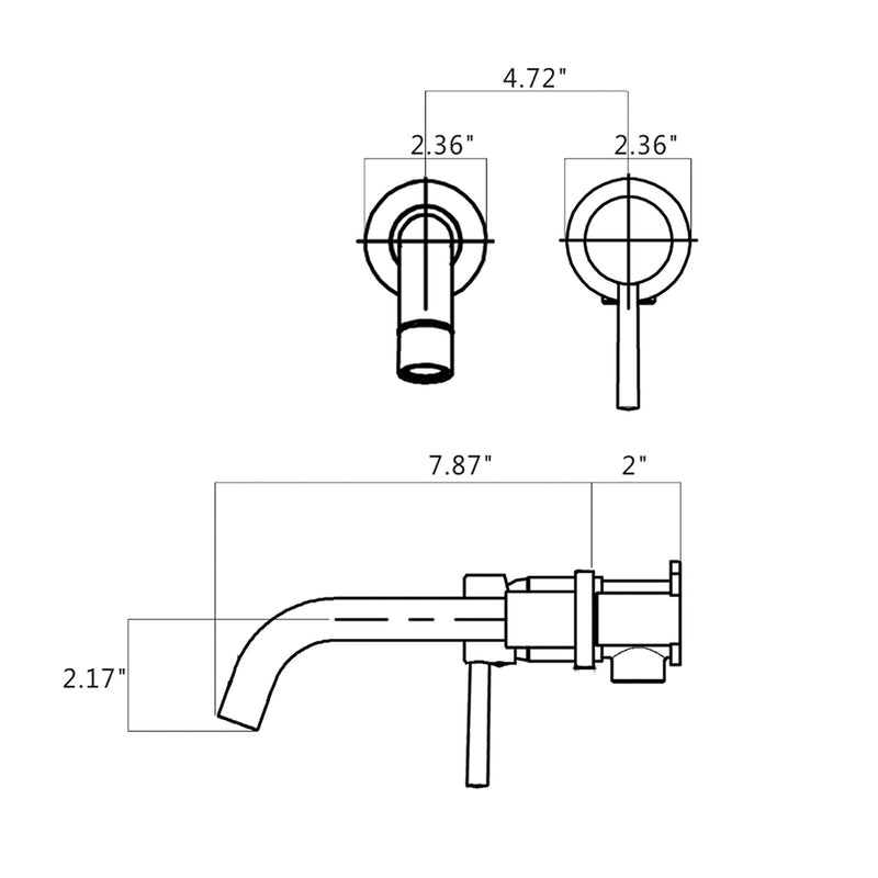Modern Wall Mount Single Handle Bathroom Sink Faucet, Curved Spout - Matte Black Brass