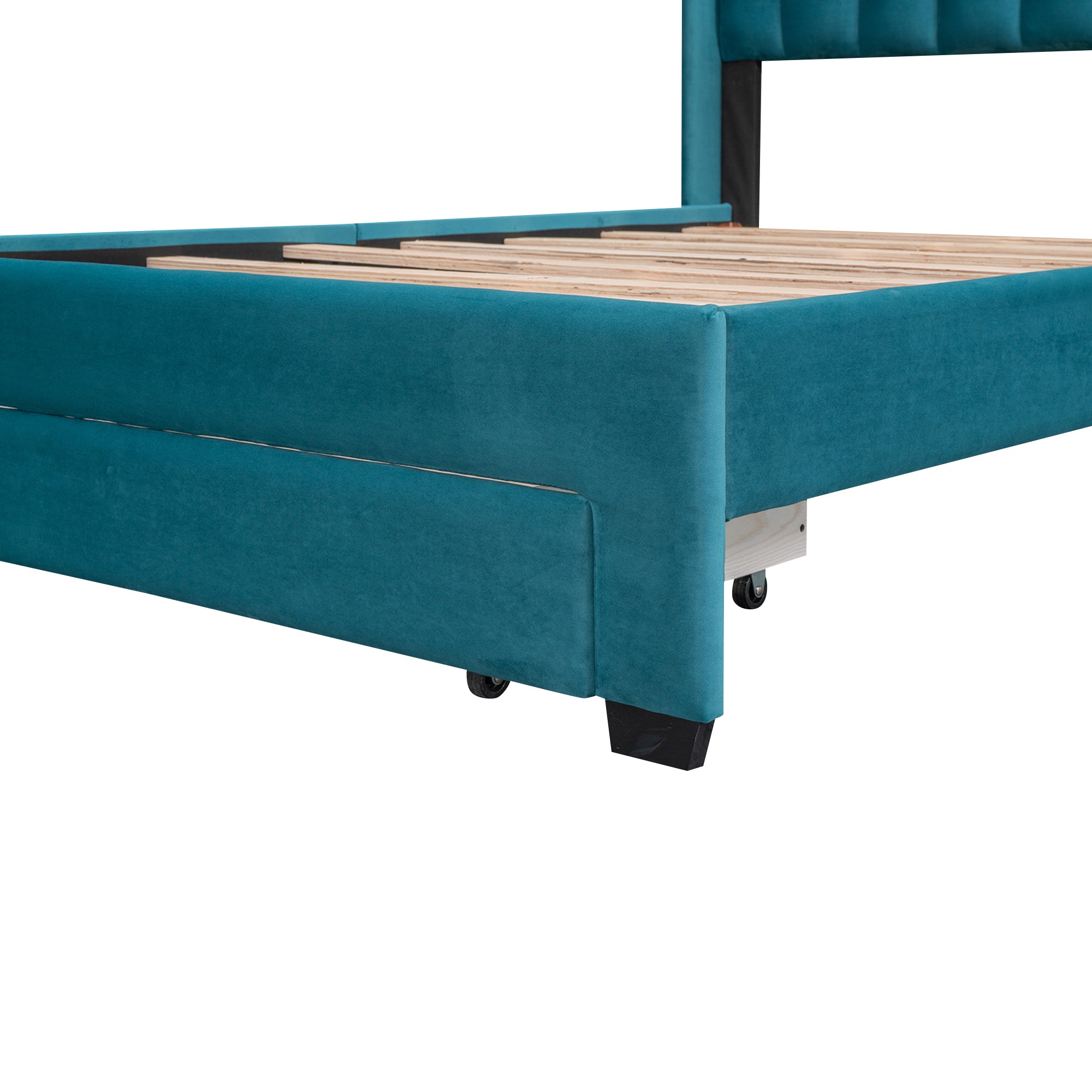 Full Size Storage Bed Velvet Upholstered Platform Bed with a Big Drawer - Blue - Atlantic Fine Furniture Melbourne FL