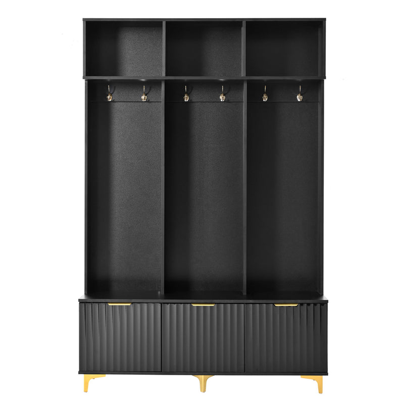 Modern Large Storage Hall Tree With Bench, 6 Hooks