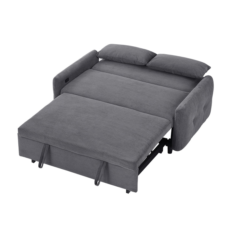 Pull-Out Sofa Bed Convertible Couch 2 Seat Loveseat Sofa Modern Sleeper Sofa With Two Throw Pillows And USB Ports For Living Room