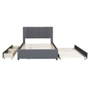 Full Size Upholstered Platform Bed with 2 Drawers and 1 Twin Size Trundle, Classic Headboard Design, Gray