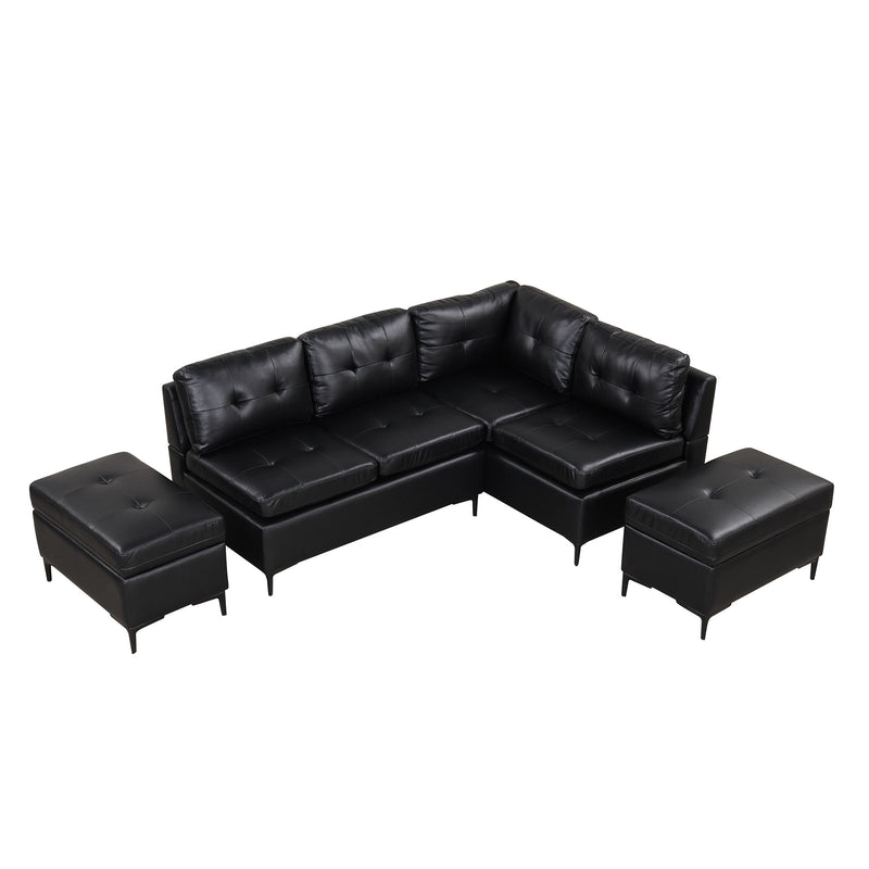 L-Shaped Corner Sofa Sectional Sofa Couch With Movable Storage Ottomans For Living Room