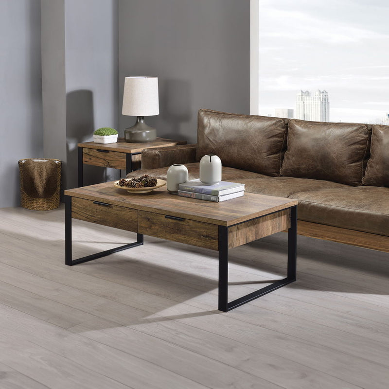 Aflo - End Table - Weathered Oak & Black Finish