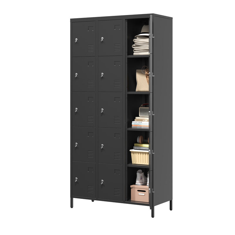15 Door Lockers With Lock For Employee Storage - Black