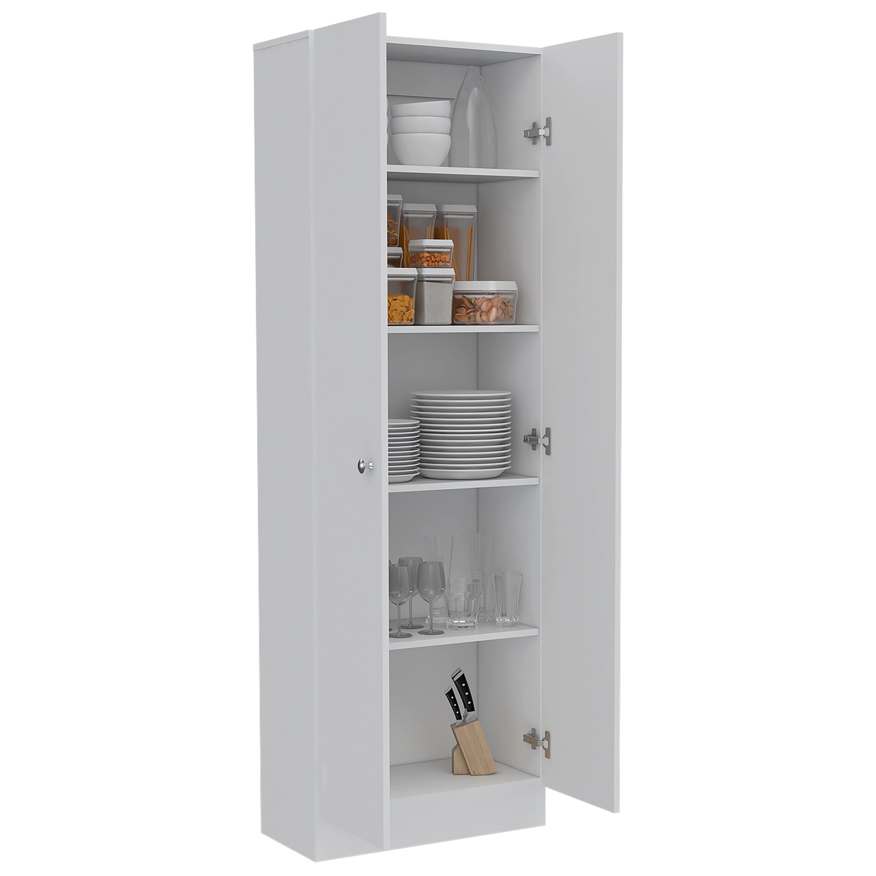 Multistorage Pantry Cabinet, Five Shelves, Double Door Cabinet -White