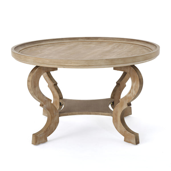 Elegant Coffee Table With Rimmed Top And Curved Design