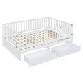 Daybed With Fence Guardrails And 2 Drawers, Split Into Independent Floor Bed & Daybed