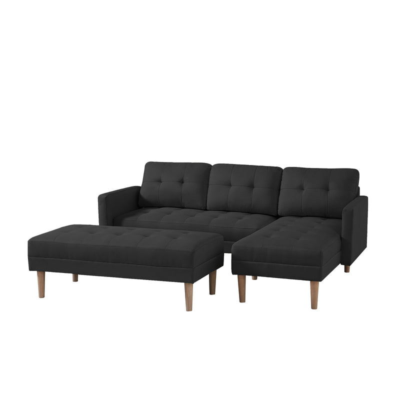 Fabric Right Facing Sectional Sofa Bed, L-Shape Sofa Chaise Lounge With Ottoman Bench