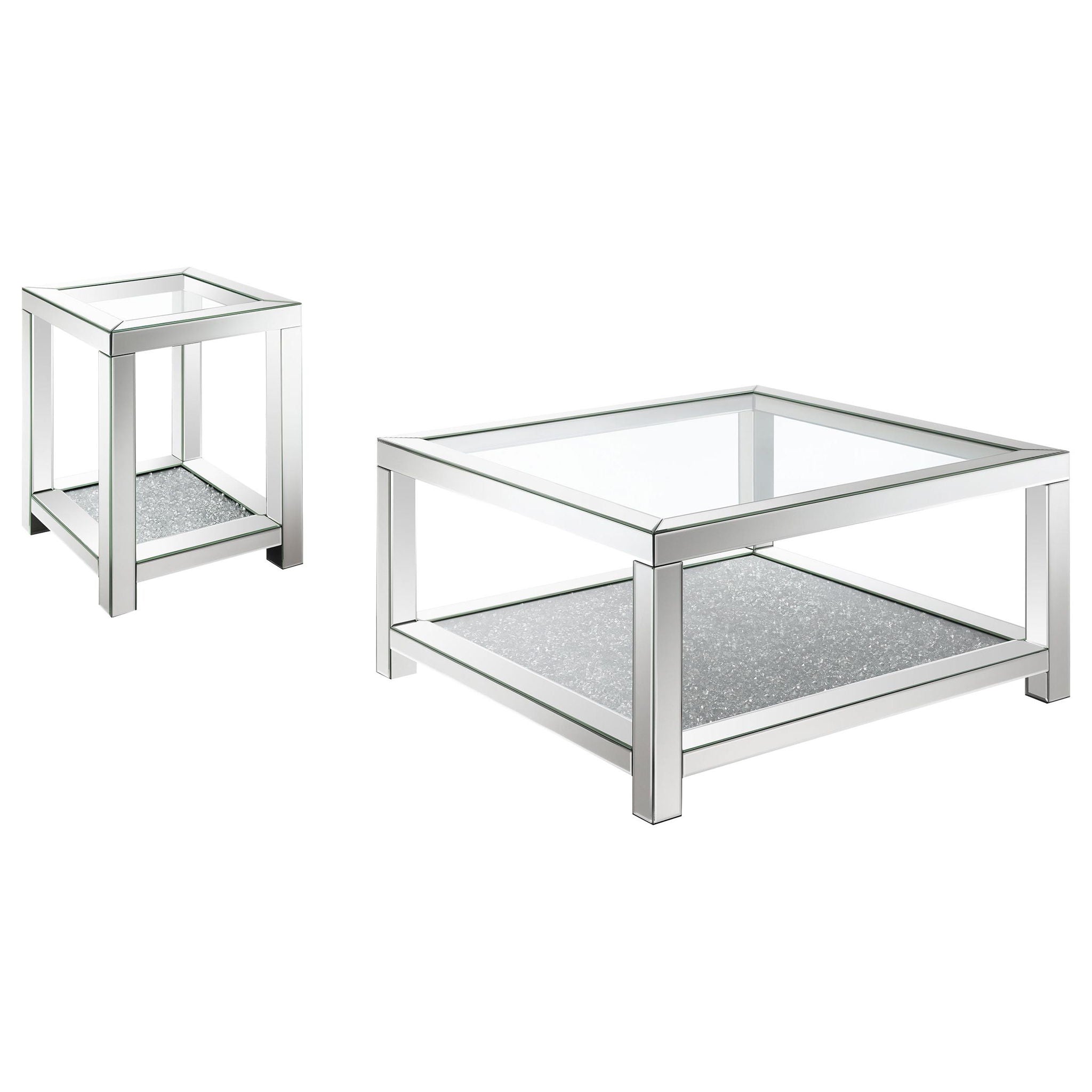 Valentina 2-piece Mirrored Coffee and End Table Set Silver