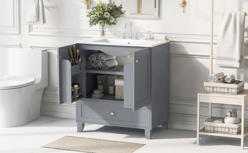 Bathroom Vanity Set With Ceramic Sink And Ample Storage Space Ideal For Small Bathrooms