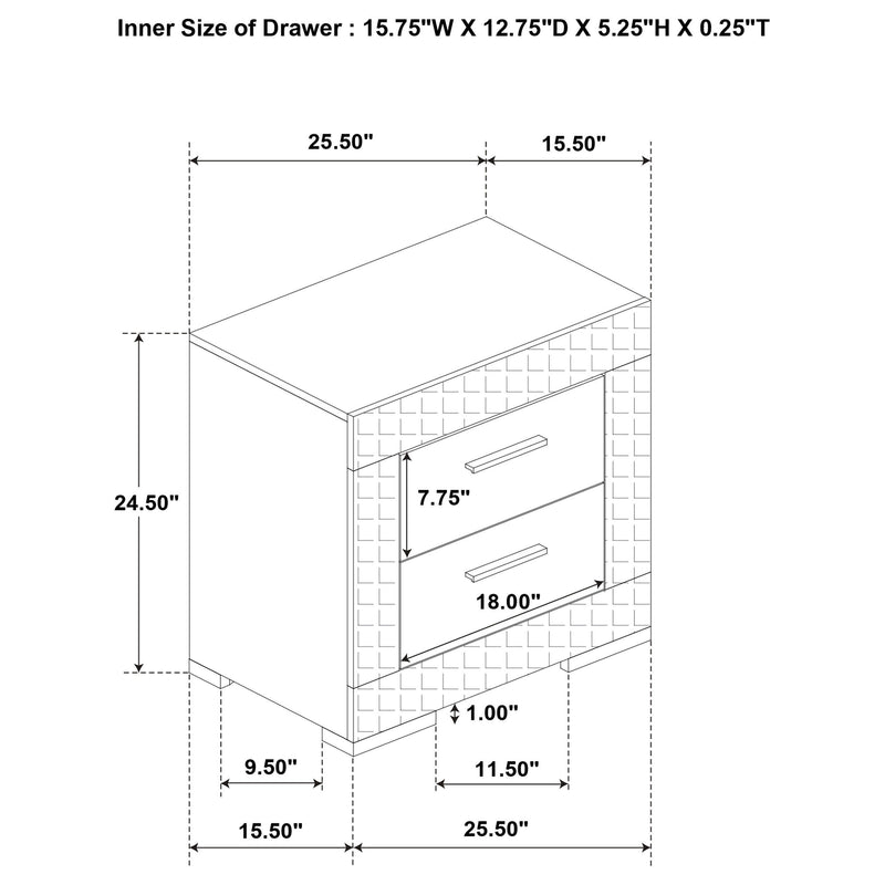 Ives - 2-Drawer Nightstand Bedside Table - Gray High Gloss