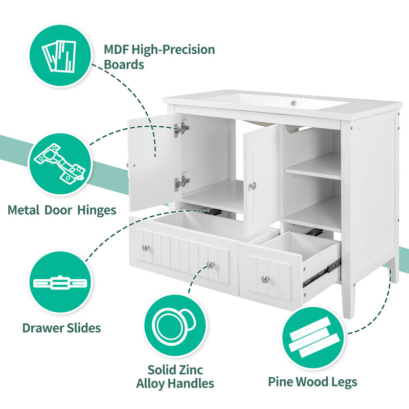 Bathroom Vanity Base Only, Solid Wood Frame And MDF Boards