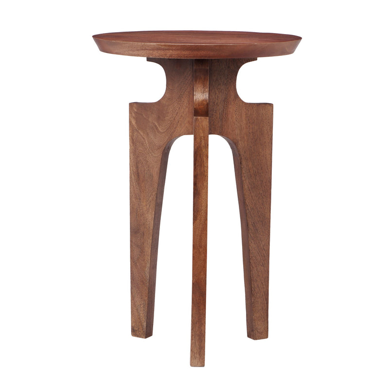 Midcentury Mango Wood Round End Table With 3 Legs - Honey