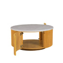 Round Coffee Table With Storage - Natural / White