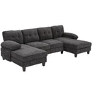 U-Shaped Sectional Sofa 103.5" Black Chenille Fabric Couch With Dual Chaise Lounges, Storage Pockets, Armrest Pillows