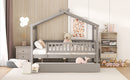Full Size Wooden House Bed with Twin Size Trundle, Gray