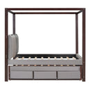 Full Size Upholstered  Canopy Bed with Trundle and 3 Drawers, Gray
