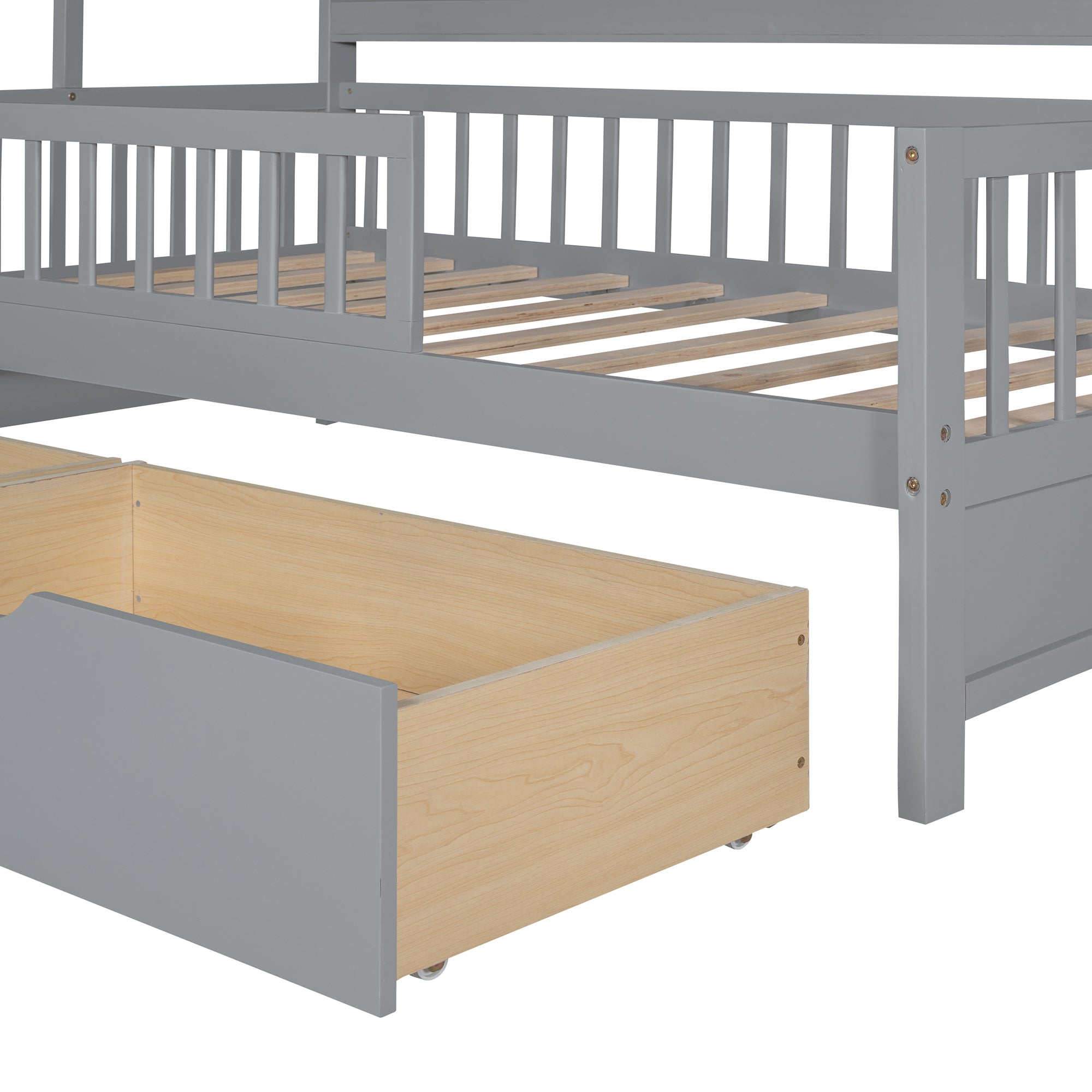 Wooden Twin Size House Bed with 2 Drawers,Kids Bed with Storage Shelf, Gray - Atlantic Fine Furniture Melbourne FL