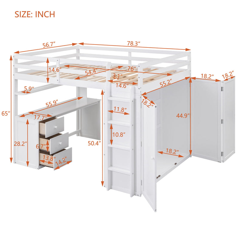 Loft Bed With Drawers, Desk, And Wardrobe