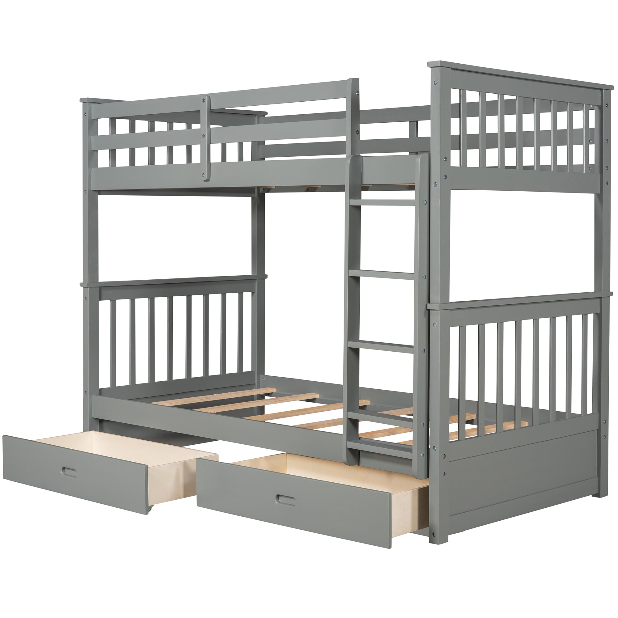 Twin-Over-Twin Bunk Bed with Ladders and Two Storage Drawers (Gray)(LT000265AAE) - Atlantic Fine Furniture Melbourne FL