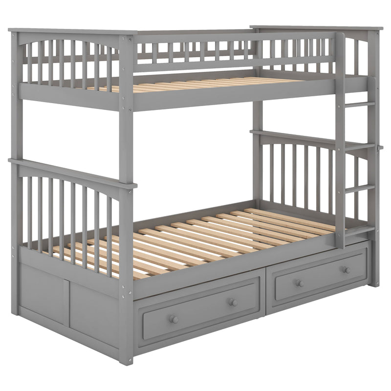 Twin Over Twin Bunk Bed With Drawers, Convertible Beds