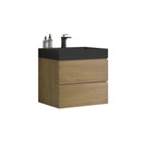 Alice - Natural Oak Bathroom Vanity With Sink, Large Storage Wall Mounted Floating Bathroom Vanity For Modern Bathroom, One-Piece Black Sink Basin Without Drain