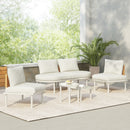 6 Piece Patio Set, Half Moon Outdoor Sectional Sofa With 2 High Low Coffee Tables, 4 Pillows & Cushions