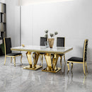 79.53 In. Elegant Marble Pattern Dining Table For 6 Or 8 Seats Polished Stainless Steel Base - Gold