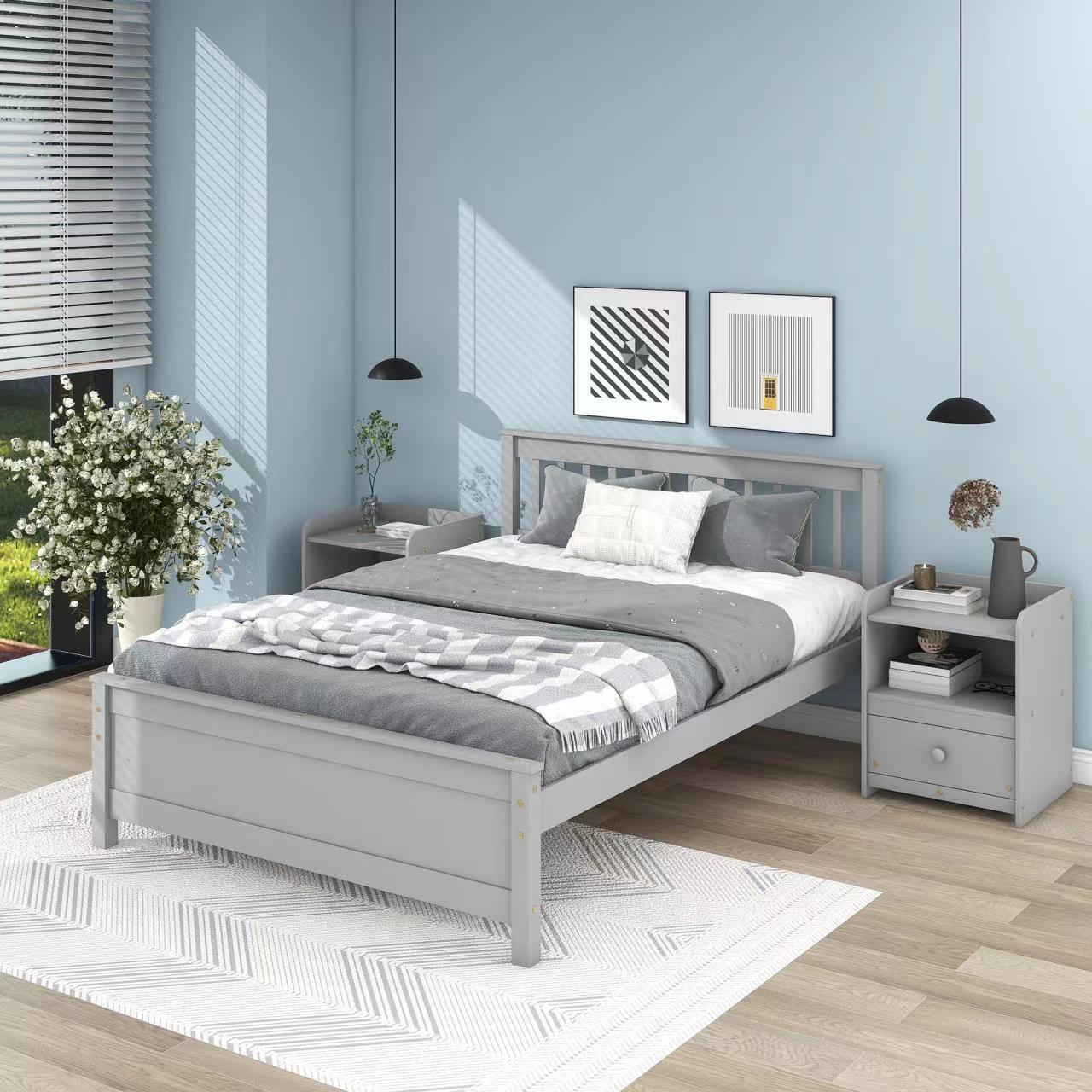 Full Bed with Headboard and Footboard,with 2 Nightstands,Grey - Atlantic Fine Furniture Melbourne FL