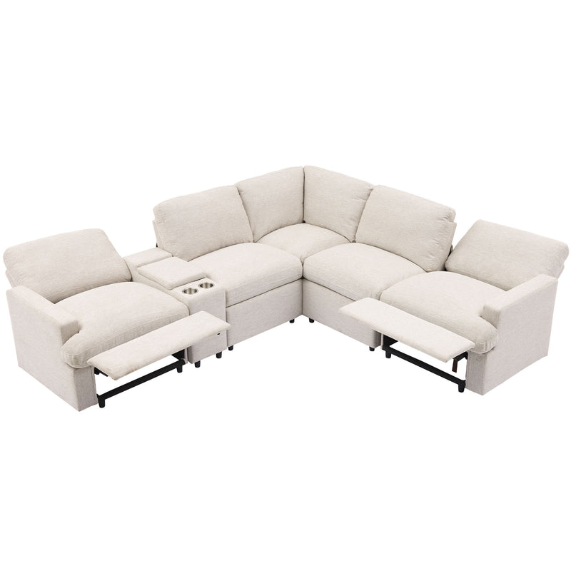 Power Recliner Corner Sofa Home Theater Reclining Sofa Sectional Couches With Storage Box, Cup Holders, USB Ports And Power Socket For Living Room