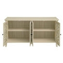 Hollowed Out Cabinet With 4 Doors, American Furniture, Suitable For Bedroom, Living Room, Study - Natural