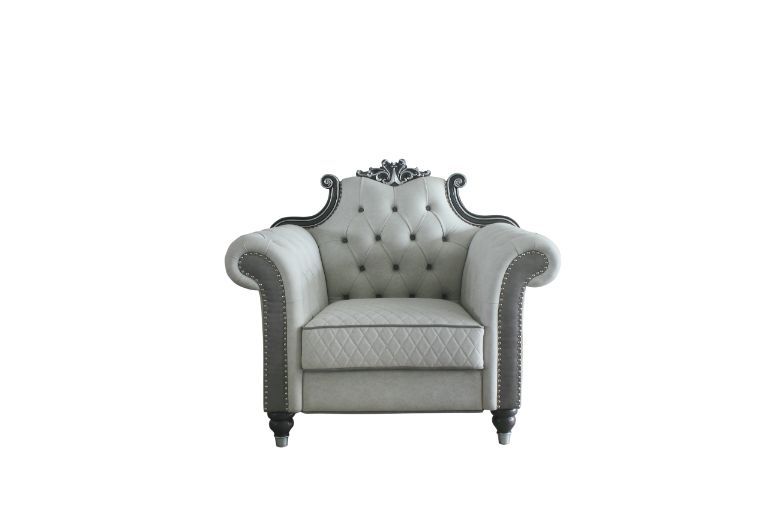 House - Delphine - Chair - Two Tone Ivory Fabric, Beige PU & Charcoal Finish