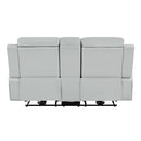 Elonzo - Power Motion Loveseat With Console, LED, Power Headrest & Speaker - Light Gray