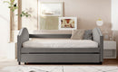 Full size Upholstered Daybed with Twin Size Trundle, Wood Slat Support, Gray(OLD SKU :LP000118AAE)
