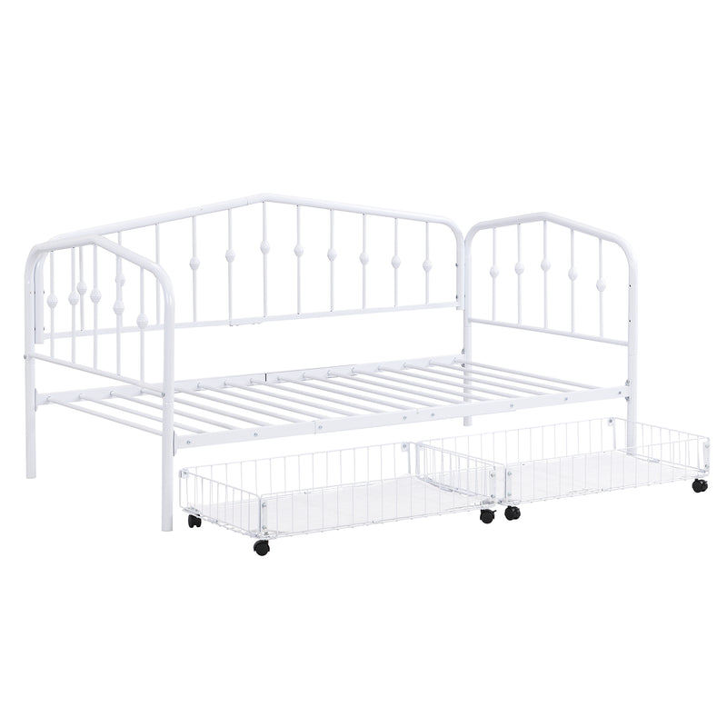 Twin Size Stylish Metal Daybed with 2 Drawers, White