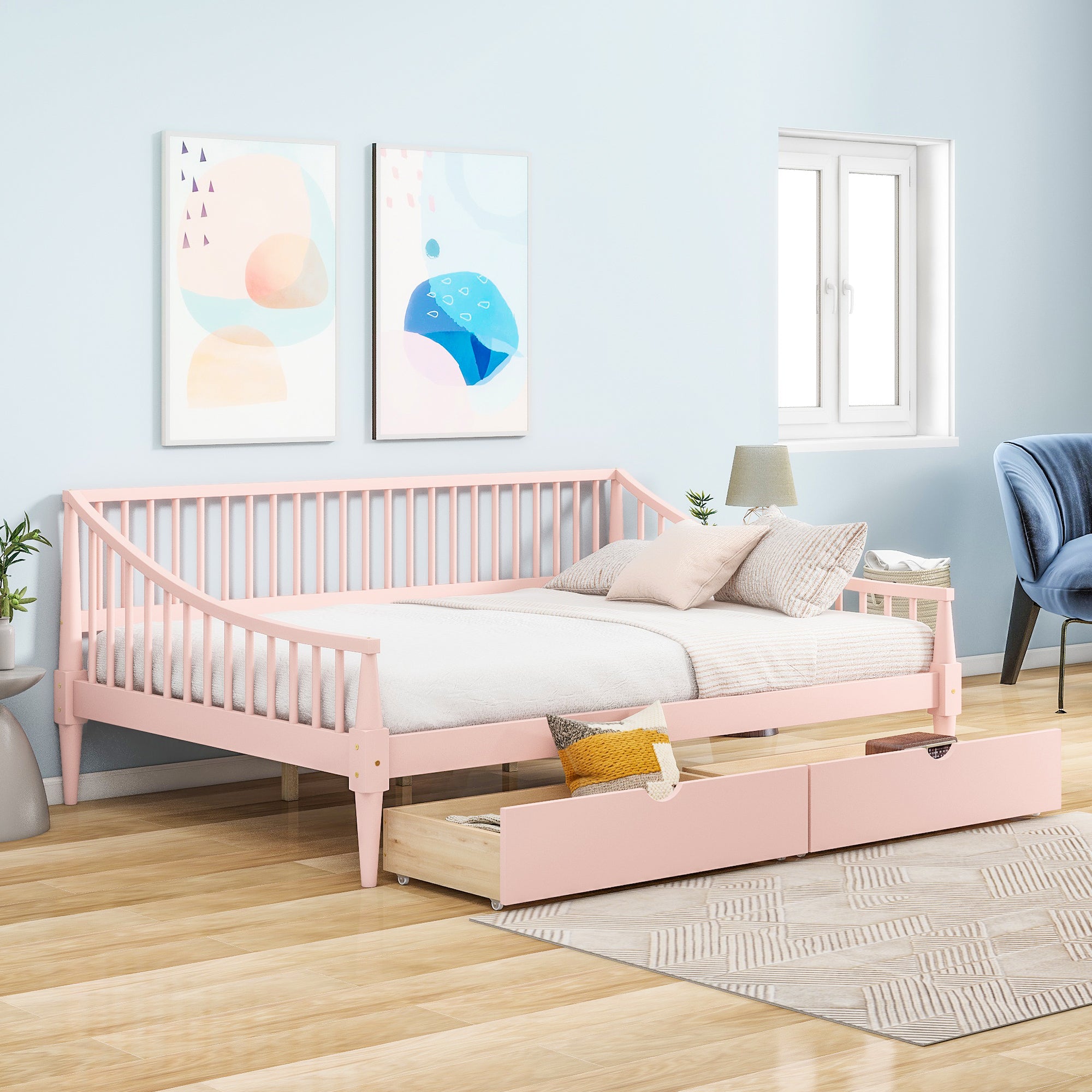 Full Size Daybed with Two Storage Drawers and Support Legs, Pink - Atlantic Fine Furniture Melbourne FL