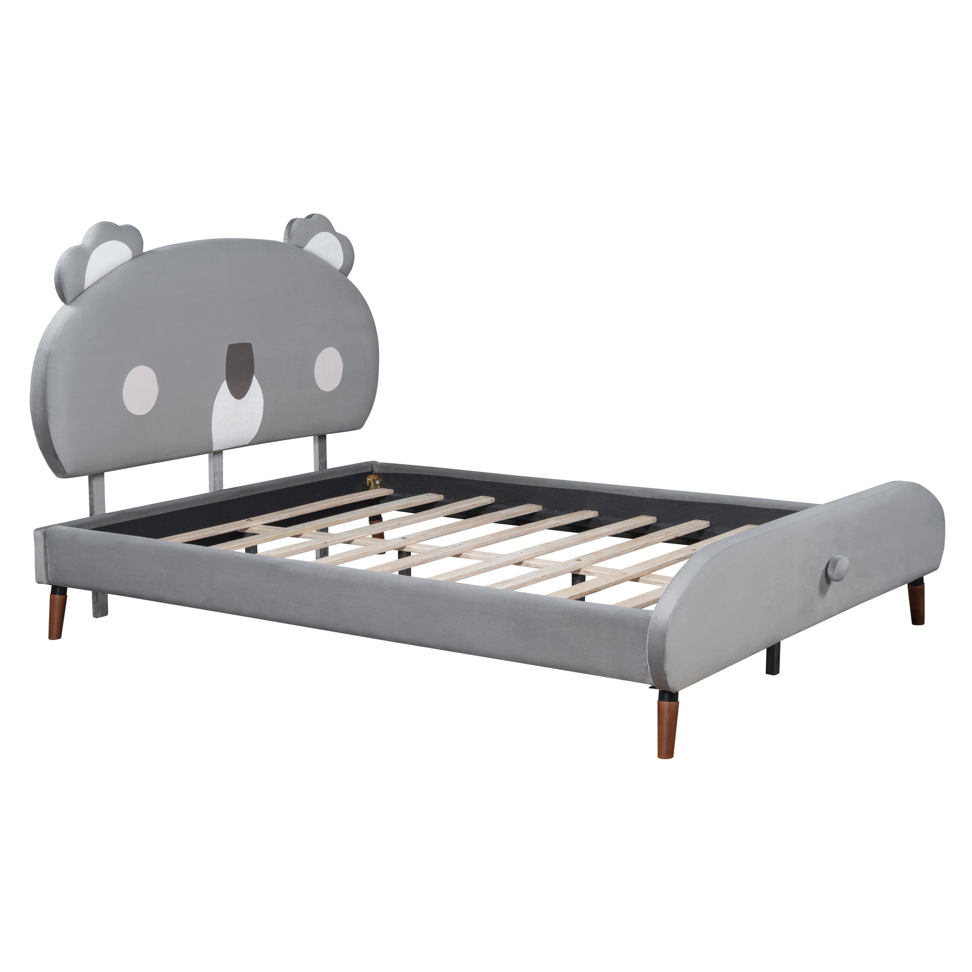 Full Size Upholstered Platform Bed with Koala-Shaped Headboard, Gray - Atlantic Fine Furniture Melbourne FL