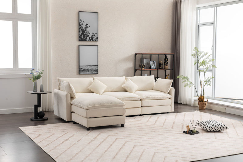 Modular Sectional Sofa, 3-Seater Sofa With Ottoman, Modern L-Shaped Sofa For Living Room Bedroom Apartment