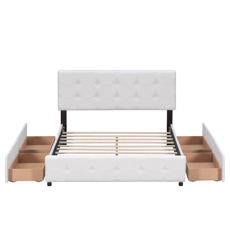 Upholstered Platform Bed With Classic Headboard And 4 Drawers, No Box Spring Needed