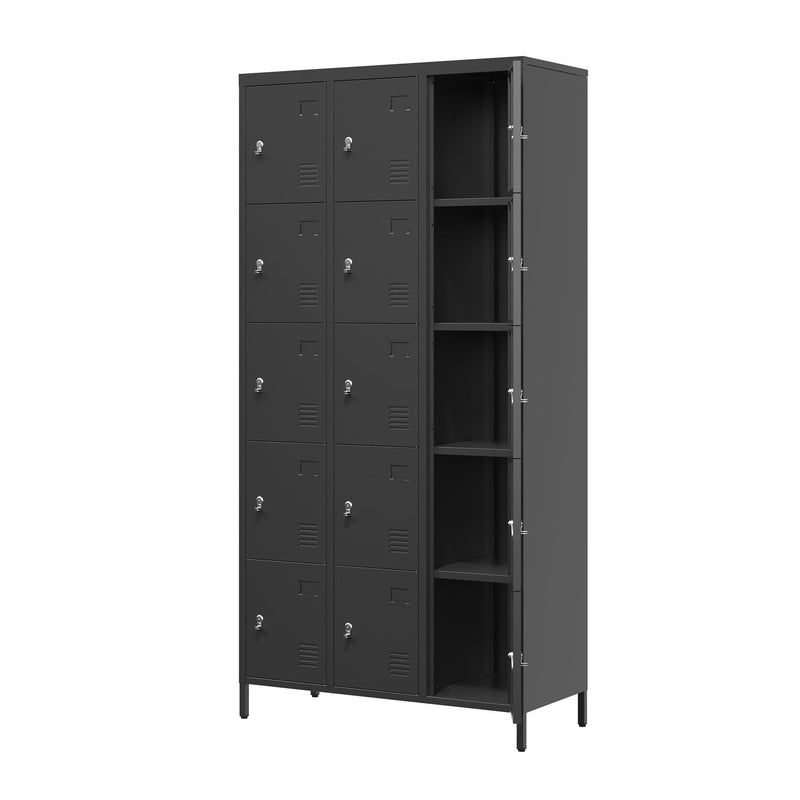 15 Door Lockers With Lock For Employee Storage - Black