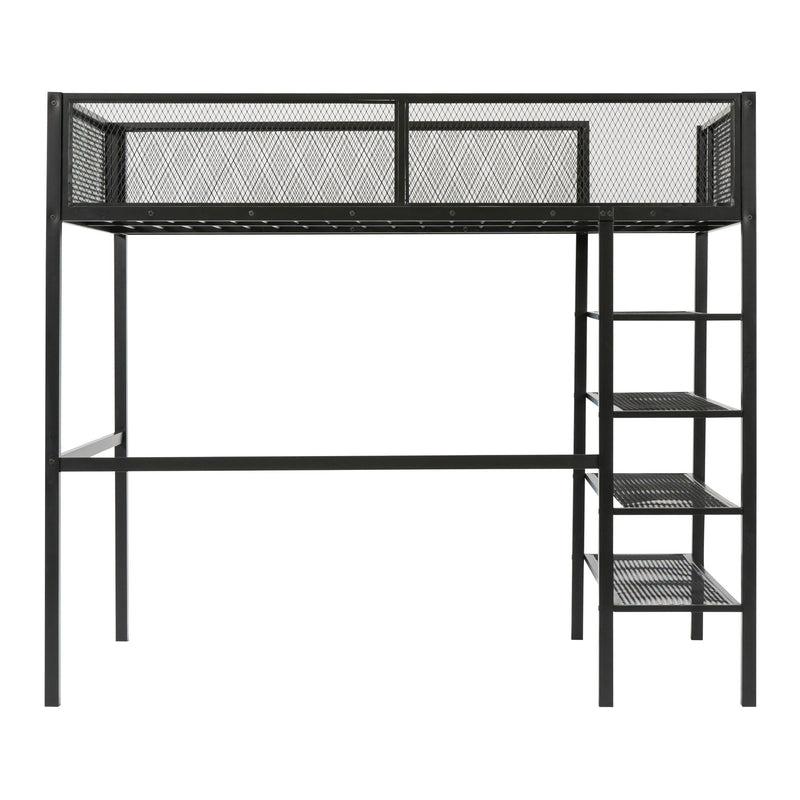 Loft Bed With 4 Tier Shelves And Storage