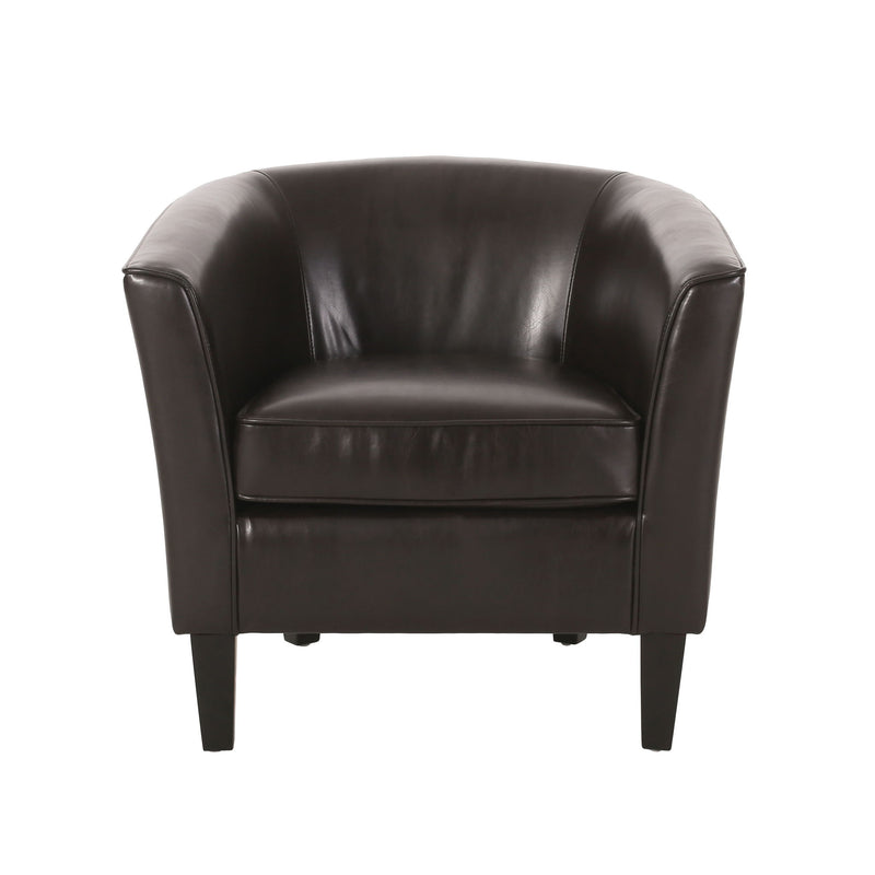 Upholstered Leather Club Chair With Flared Armrests - Brown