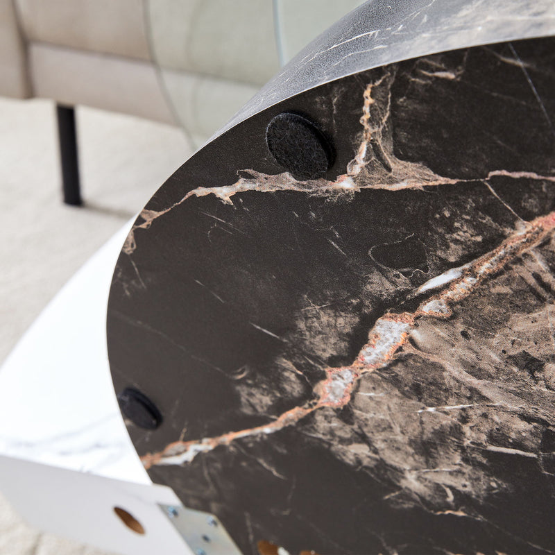 Contemporary Artistic Double Layer Coffee Table,Tempered Glass Top