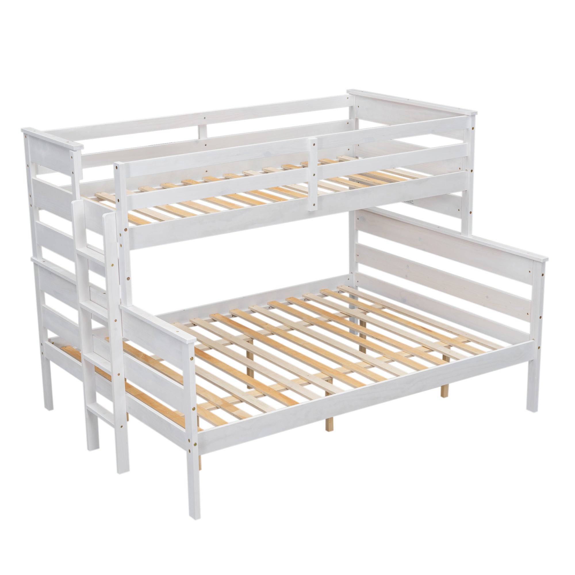 Wood Twin XL over Queen Bunk Bed with Ladder, White - Atlantic Fine Furniture Melbourne FL