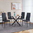 Dining Table With Cross Metal Leg And Tempered Glass, Modern Space Saving Kitchen Table For Living Room