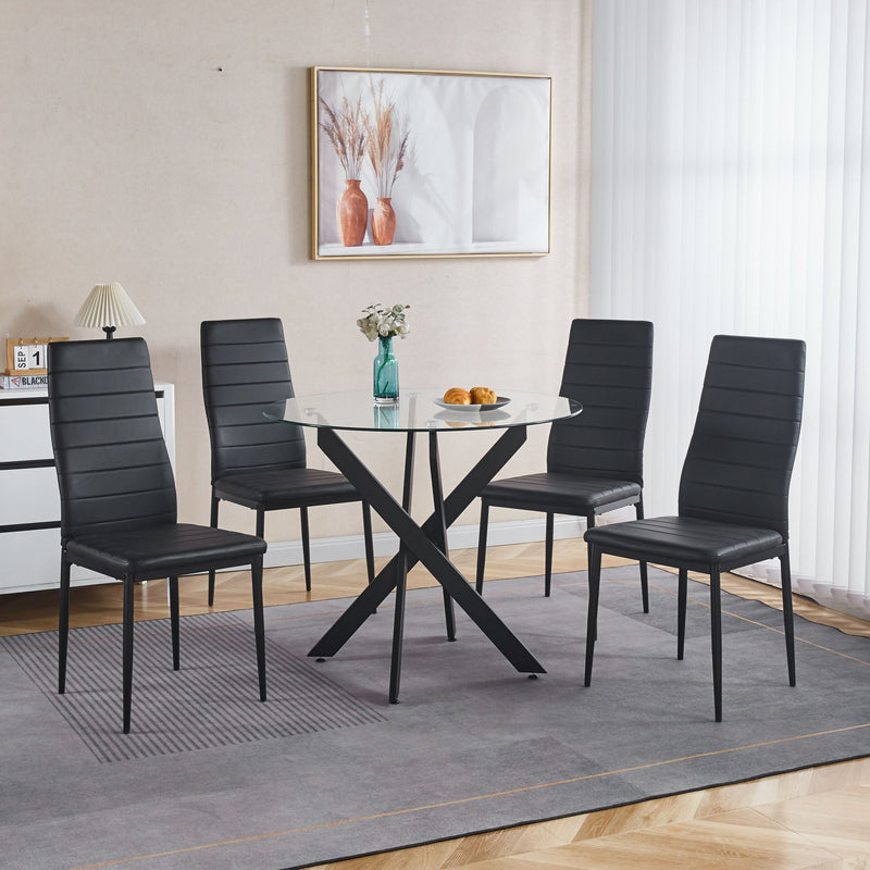 Dining Table With Cross Metal Leg And Tempered Glass, Modern Space Saving Kitchen Table For Living Room